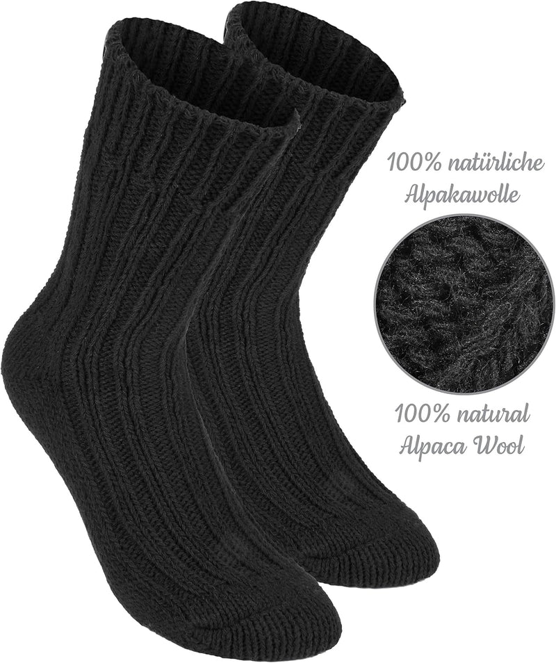 Brubaker 4 Paar Alpaka Socken sehr dick flauschig und warm - reine Alpakawolle 35-38 Schwarz, 35-38