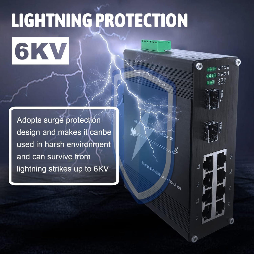 Industrieller Ethernet Switch 8 TP-Ports 10/100/1000Base-TX und 2 SFP optische Ports 1000Base-FX geh