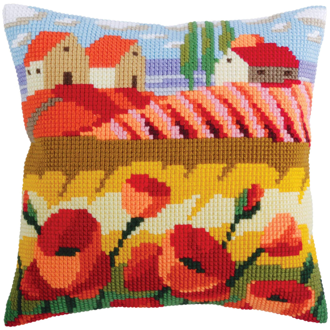 Collection d'Art 5320 Mohnfeld Kreuzstichkissen, Baumwolle, Mehrfarbig, 40x40cm Mohnfeld II, Mohnfel