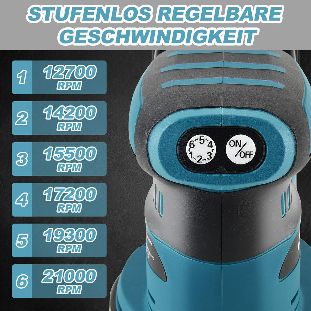 Bürstenloser Exzenterschleifer Kompatibel mit Makita 18V Batterie 6 Leistungsstufe Exenterschleifmas