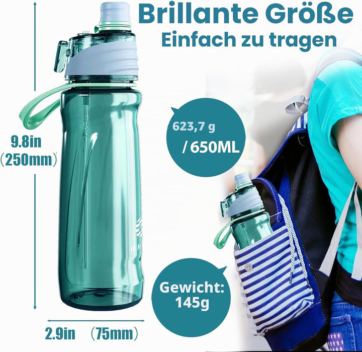 650ml Trinkflasche mit Sprühfunktion Nebel Sport Wasserflasche Auslaufsicherer Flasche für Jungen un