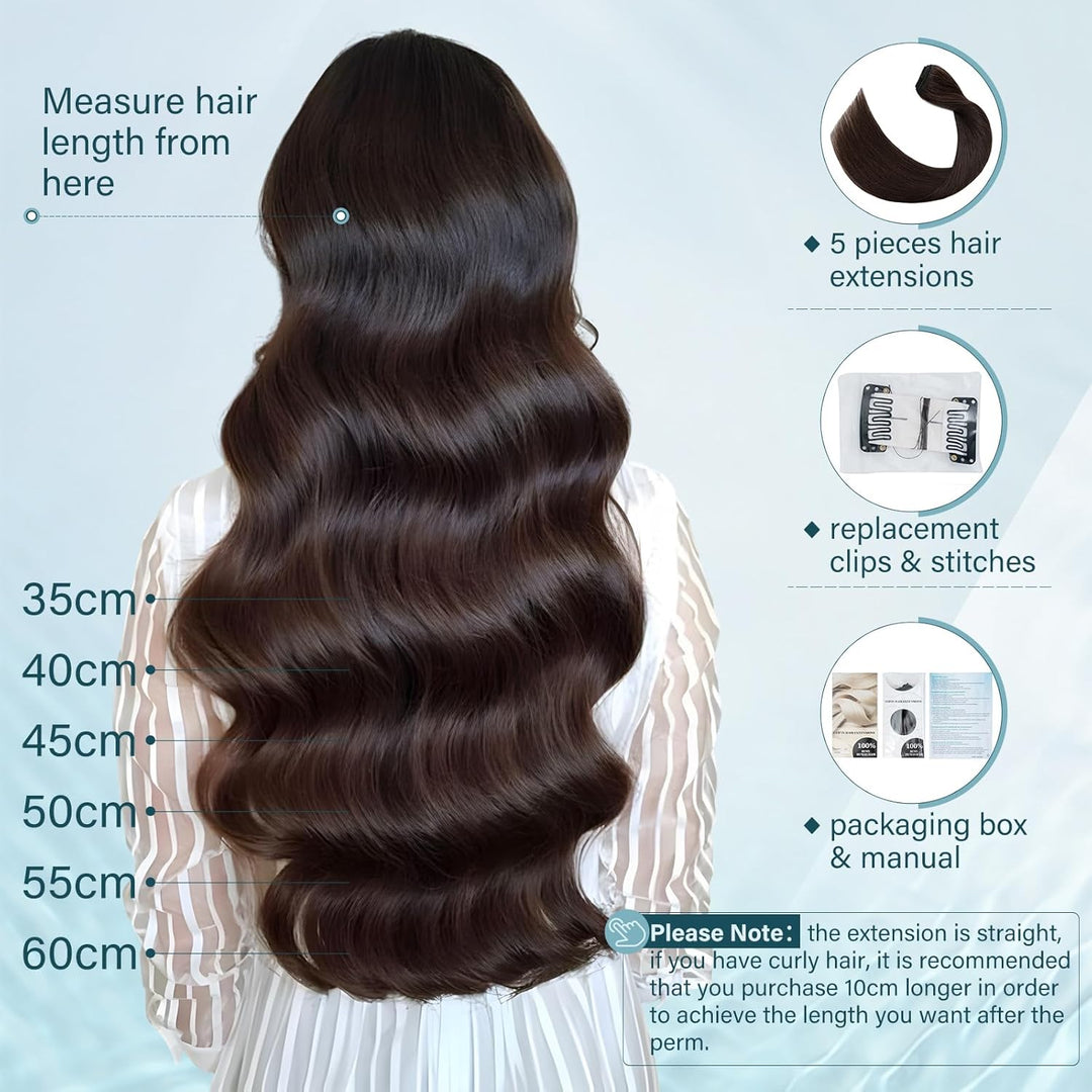Elailite Clip in Extensions Echthaar, 5 Pcs Remy Haarverlängerung mit 12 Clips, 60cm-75g Glattes Haa