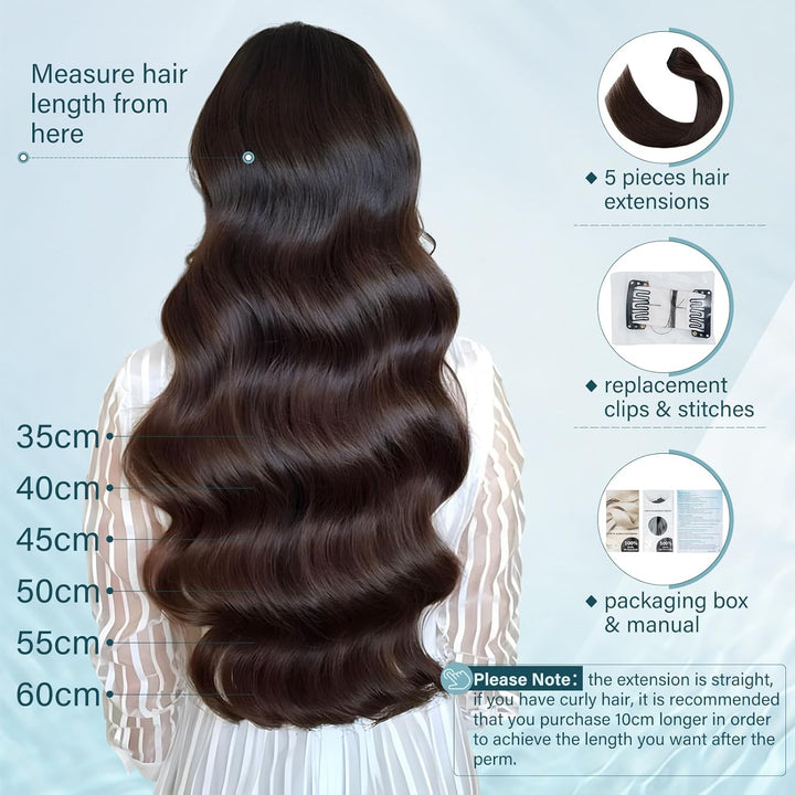 Elailite Clip in Extensions Echthaar, 5 Pcs Remy Haarverlängerung mit 12 Clips, 45cm-70g Glattes Haa