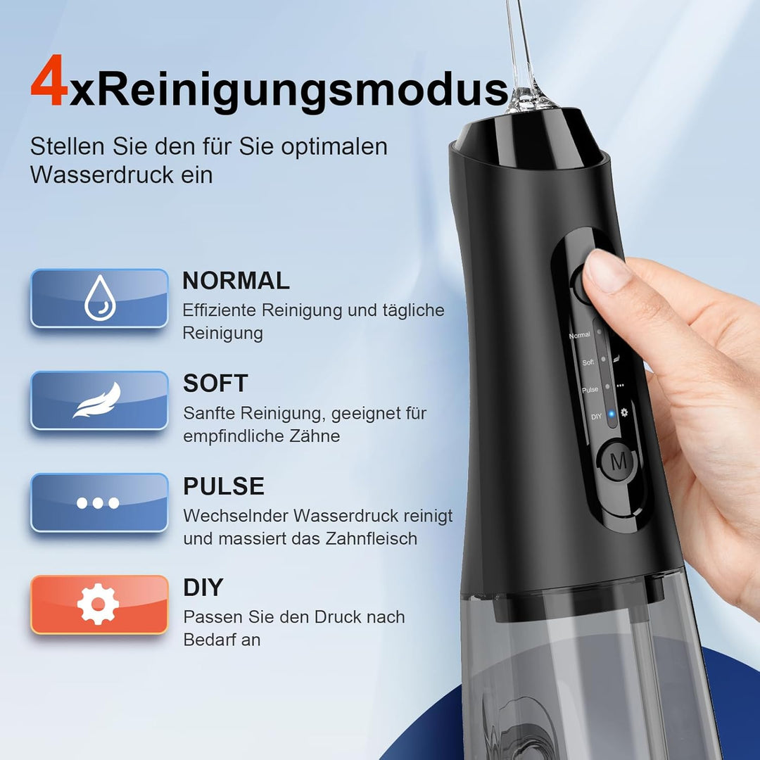Munddusche Kabellose Testsieger 2026, 320ML Wassertank IPX7 Wasserdicht, USB-C-Schnellladefunktion,