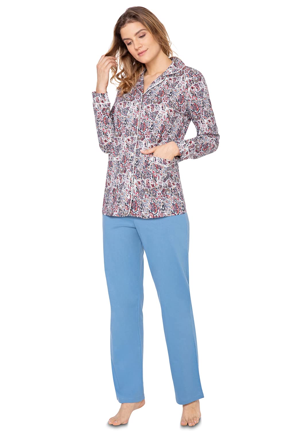 e.Femme Damen Schlafanzug Judy 2267 oder 2274 aus 100% Baumwolle 38 Marine/Blau, 38 Marine/Blau