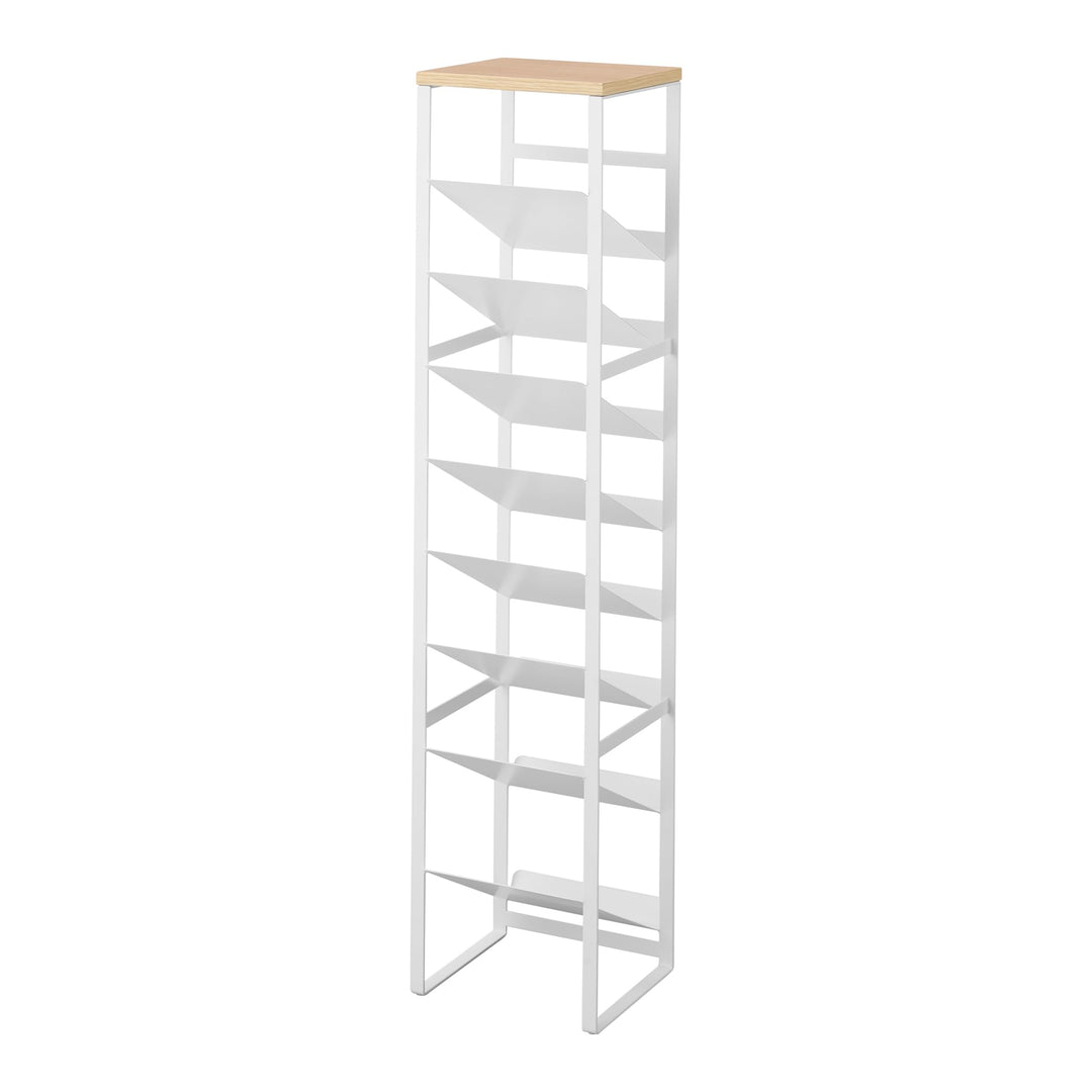 YAMAZAKI Tower 8-stöckiges Flaschenregal mit Holzablage aus Stahl - für Flasche (500ml) /Weinflasche