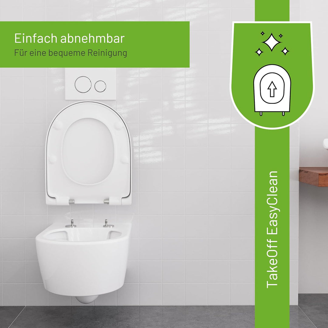 LUVETT® WC-Sitz D450 D-Form Weiss mit Absenkautomatik SoftClose, EasyClean (abnehmbar), Duroplast, e