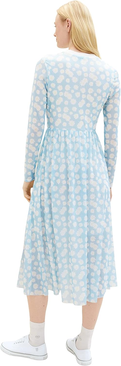 TOM TAILOR Denim Damen Meshkleid mit Print M 29562 - Light Blue Daisy Print, M 29562 - Light Blue Da