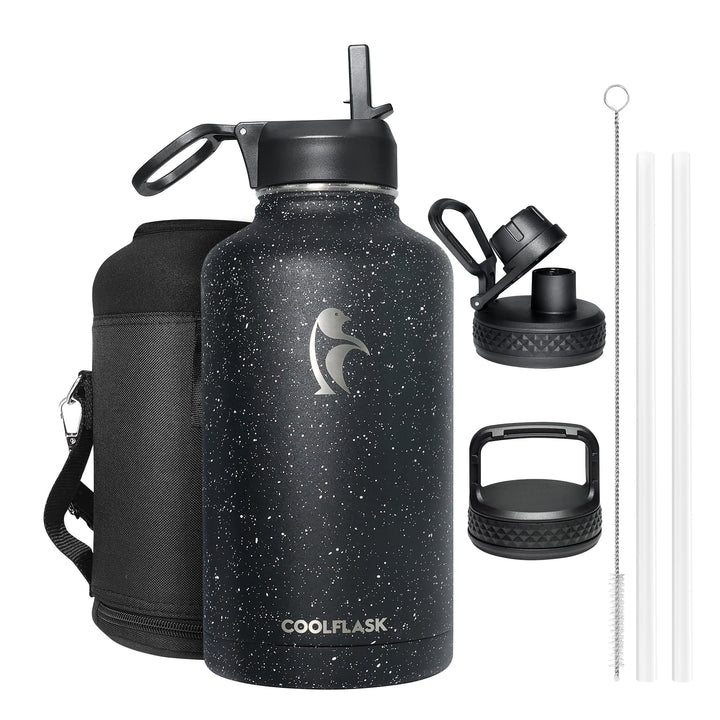 Coolflask Isolierte Wasserflasche 2L, Halbe Gallone Wasserkrug mit Strohhalm & 3 Deckel, Grosse Isol