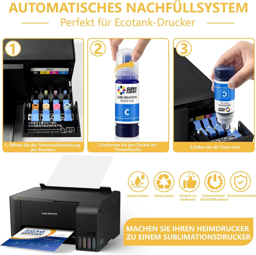 Sublimationstinte für Epson et 1810 2810 2820 2850 2830 2815 4810 Drucker (automatisch ausfüllen/Unn