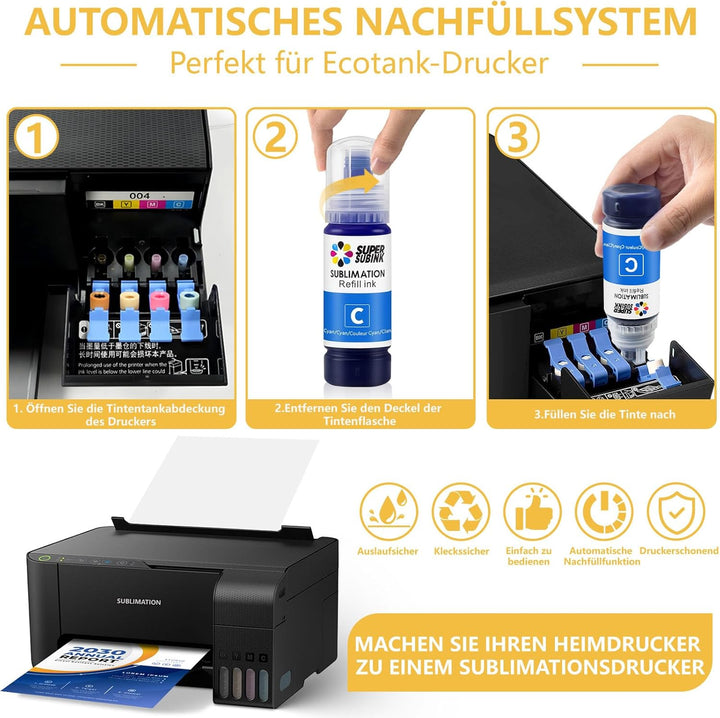 Sublimationstinte für Epson et 1810 2810 2820 2850 2830 2815 4810 Drucker (automatisch ausfüllen/Unn