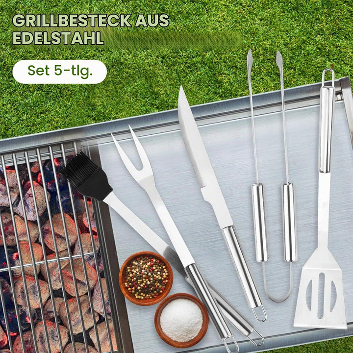 Hippodance Grillbesteck Set,5-teilig Grillwerkzeug-Set,Grillzange, Grillwender, Grillbürste, Fleisch
