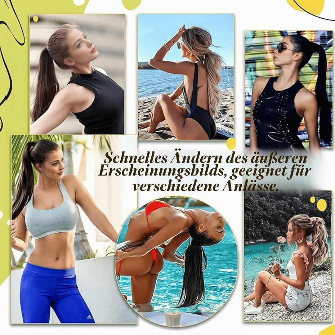 RUNATURE Zopf Extensions Echthaar Braun mit Blond Haarverlängerung Zopf Echthaar Braun Glatt Ponytai