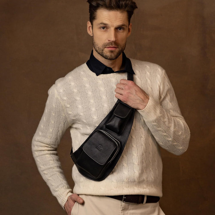 Time Resistance Brusttasche Leder - Damen und Herren Bauchtasche - Sling Bag - 100% Leder - Italieni