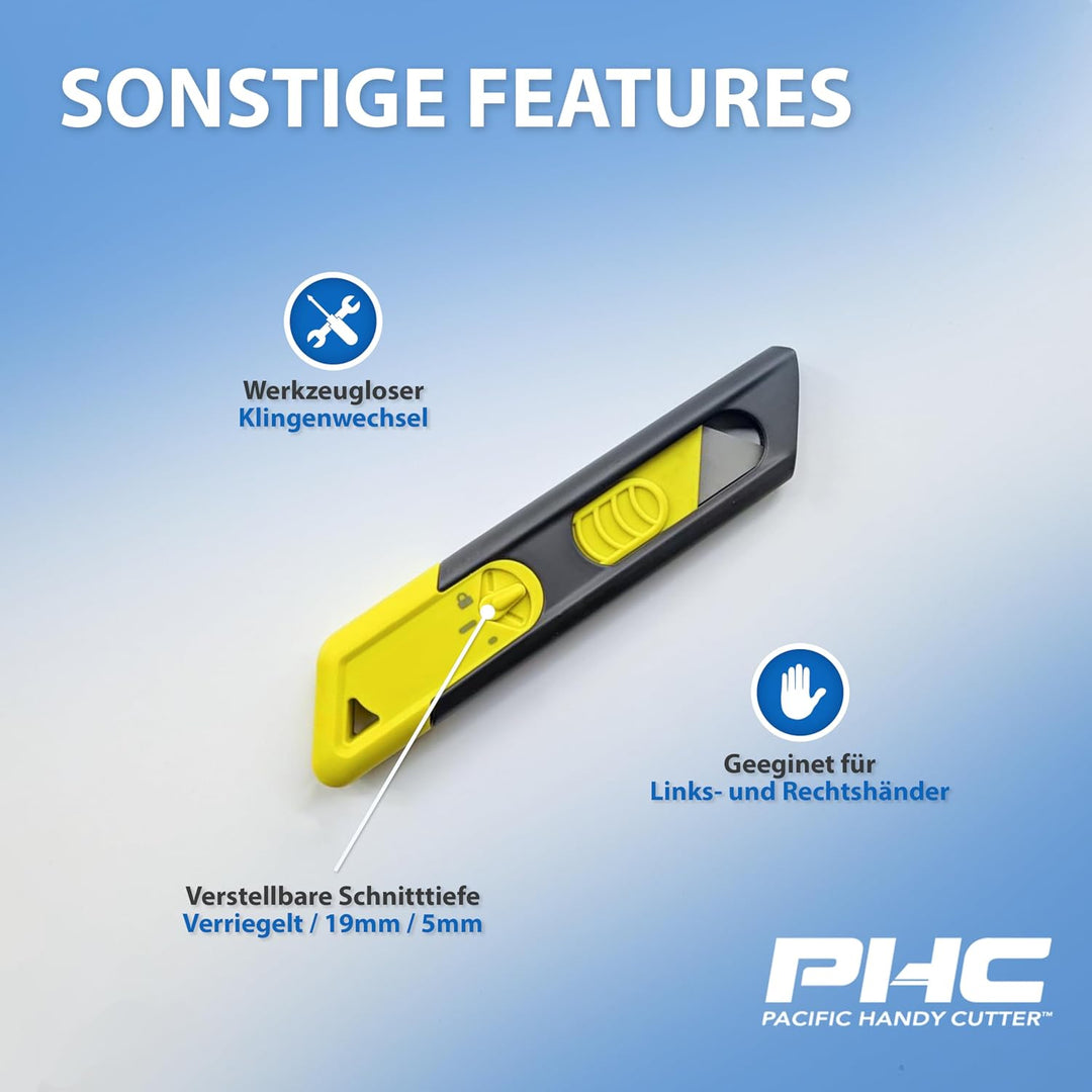 PHC Metti Auto-retract | sicheres, leichtes Cuttermesser mit Stahlklinge