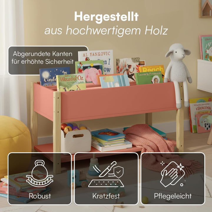 Bellabino Teme Bücherregal Kinderzimmer – Kinderbücherregal mit 4 Fächern – Montessori Bücherregal m