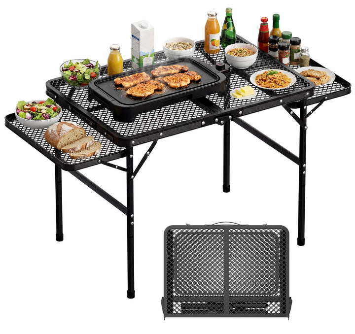 Grilltisch Klappbar 77cm Hoher, Grilltisch Outdoor Klappbar mit 2 Ausklappbare Seitenteile, Höhenver