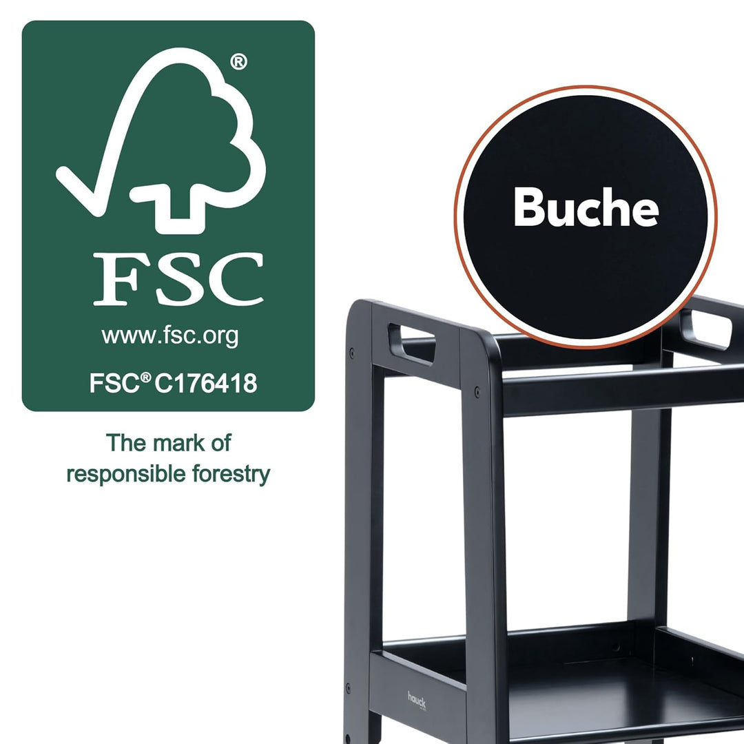 hauck Learn N Explore, Schwarz - Lernturm für KInder aus FSC® Zertifiziertes Buchenholz, Höhenverste