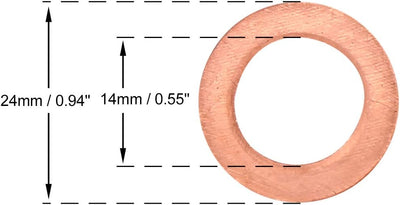 X AUTOHAUX 20 STK. Kupferscheibe Unterlegscheibe Flach Dichtring für Auto 14 x 24 x 1,5mm