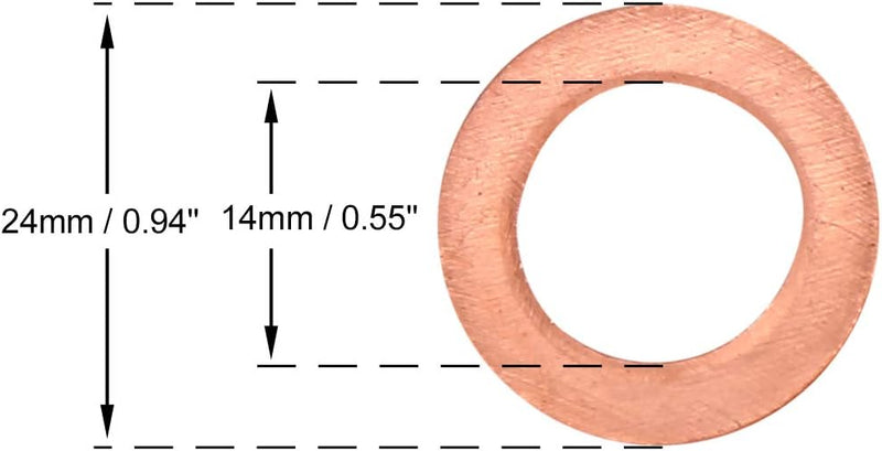 X AUTOHAUX 20 STK. Kupferscheibe Unterlegscheibe Flach Dichtring für Auto 14 x 24 x 1,5mm
