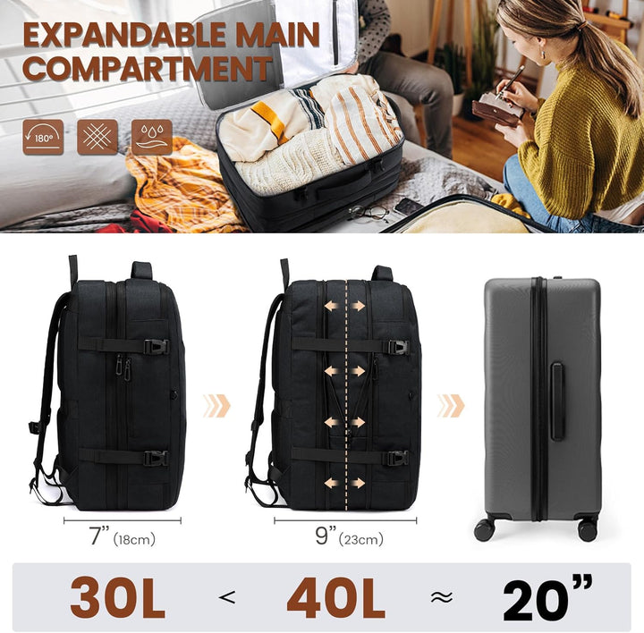 LOVEVOOK 30-40L Handgepäck Rucksack, Supergrosser erweiterbar Reiserucksack Flugzeug, Laptop Rucksac