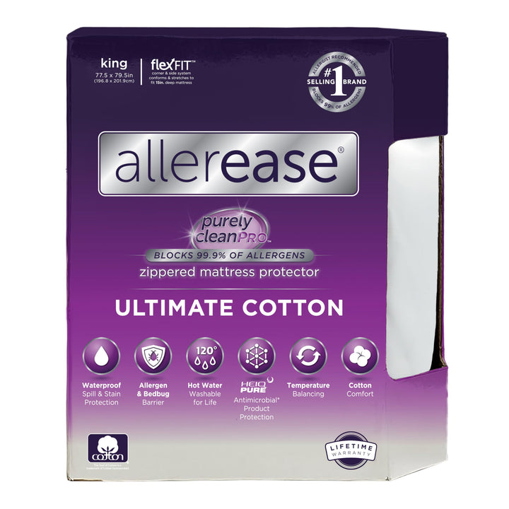 AllerEase Ultimate Matratzenschoner, King Size, 100% Baumwolle, Reissverschluss, wasserdicht, temper