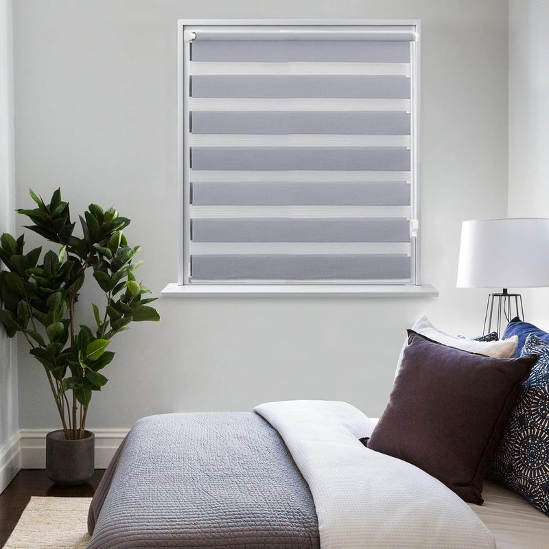 Eurohome Doppelrollo Klemmfix ohne Bohren, Duo Rollo,90cm x 220cm (Stoffbreite 86 cm) Hellgrau Trans