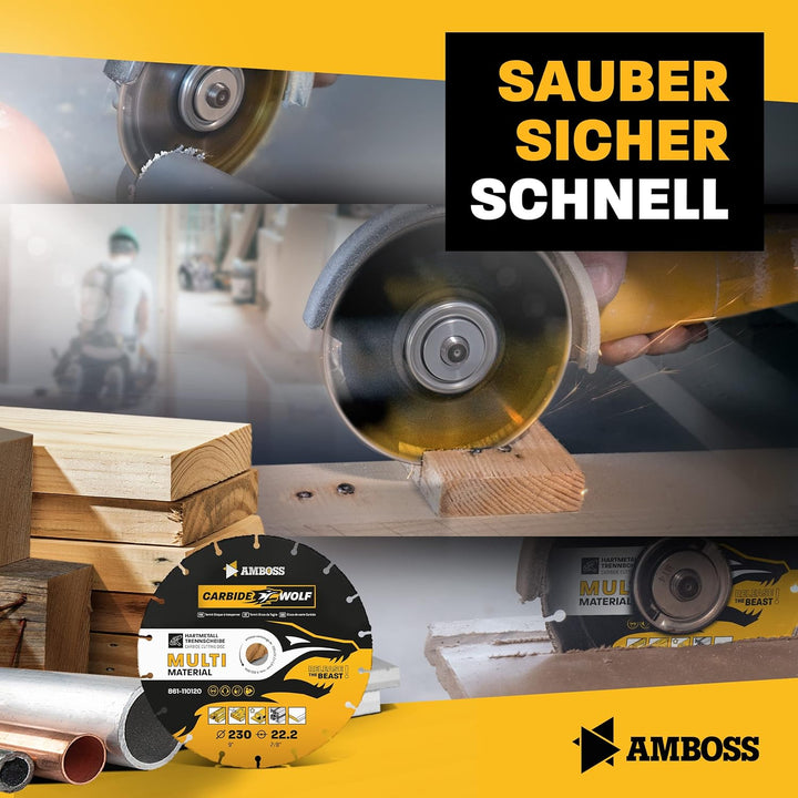 Amboss Carbide Wolf Ø 230mm - Multi Hartmetall Trennscheibe für Winkelschleifer (Flex,Bosch uva) - H