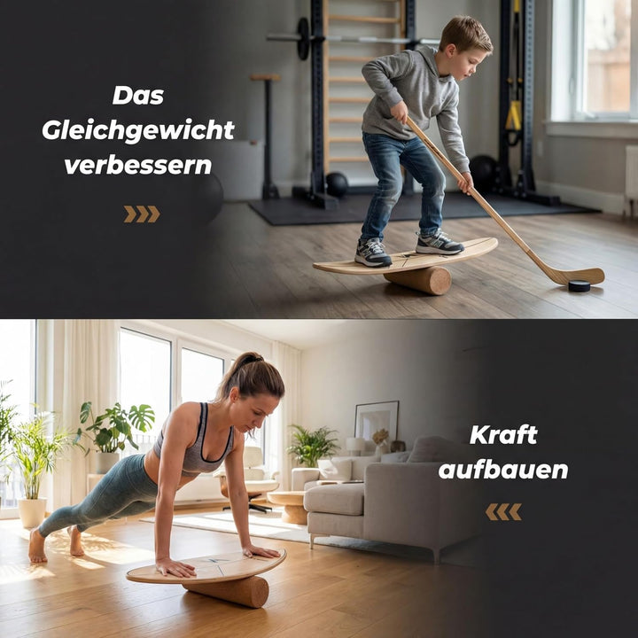 COSTWAY Balance Board mit Korkrolle, 77 cm Wackelbrett in Blattform, Gleichgewichtstrainer aus FSC-z