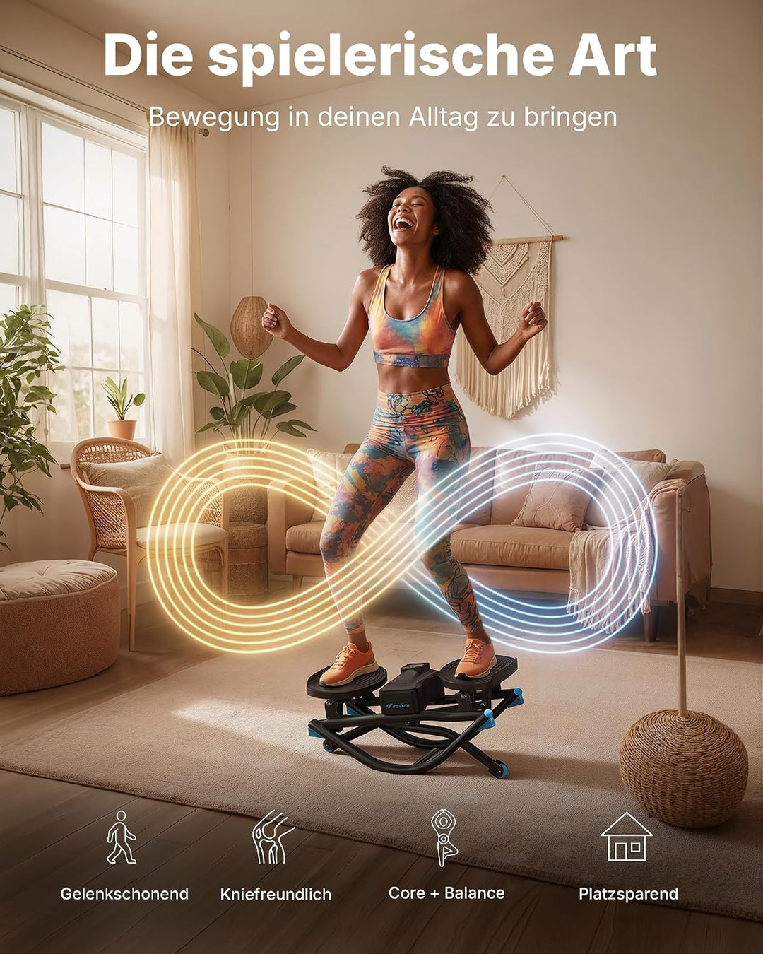 MERACH Stepper für Zuhause mit Power Rope,U-förmiger Rock Stepper,MAX 150KG | Side-to-Side, LCD Disp