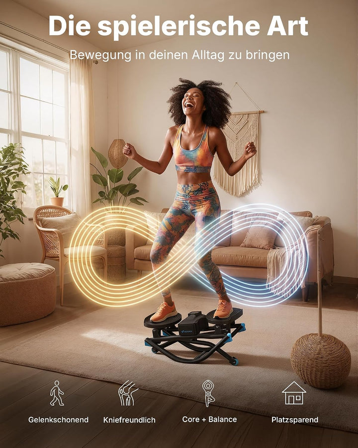 MERACH Stepper für Zuhause mit Power Rope,U-förmiger Rock Stepper,MAX 150KG | Side-to-Side, LCD Disp