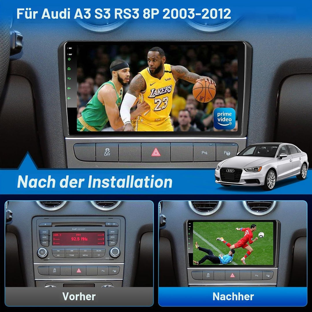 Android Autoradio mit Navi Bildschirm Carplay Android Auto für Audi A3 S3 RS3 2003-2012,9 Zoll 4GB+6
