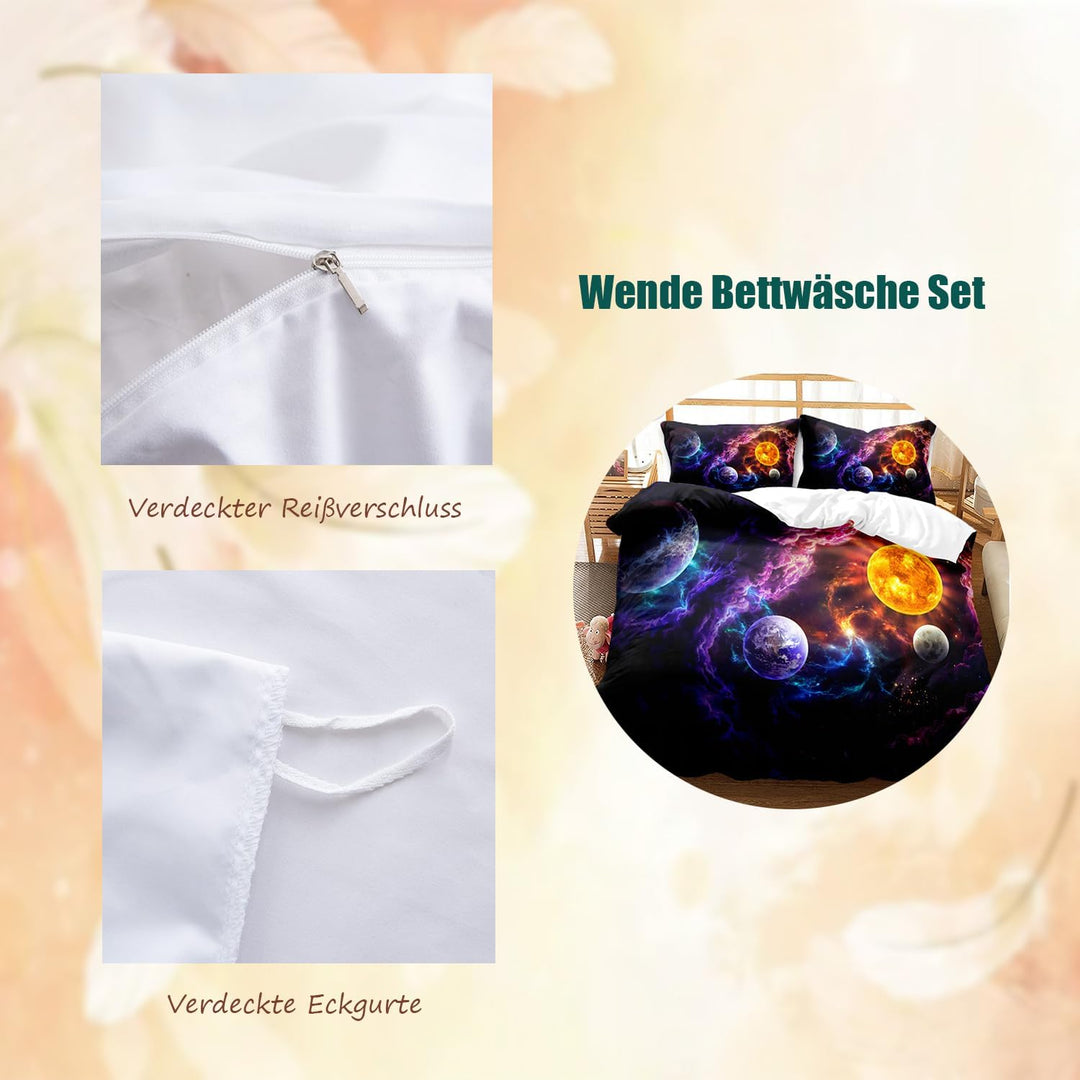 CIUNVXD Kinder Weltraum Themen Bettwäsche-Set,3D Weltall Sternenhimmel Universum Kinderbettwäsche,Pl