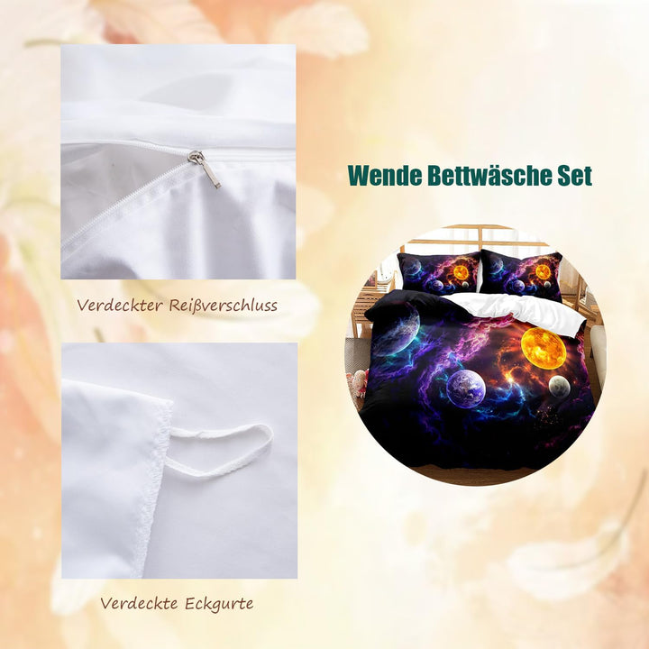 CIUNVXD Kinder Weltraum Themen Bettwäsche-Set,3D Weltall Sternenhimmel Universum Kinderbettwäsche,Pl