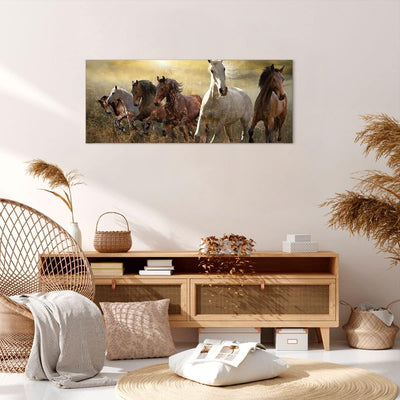 Wandbilder Dekoration Wohnzimmer Pferd Tier Natur Panorama Bilder auf Leinwand 120x50cm Leinwandbild