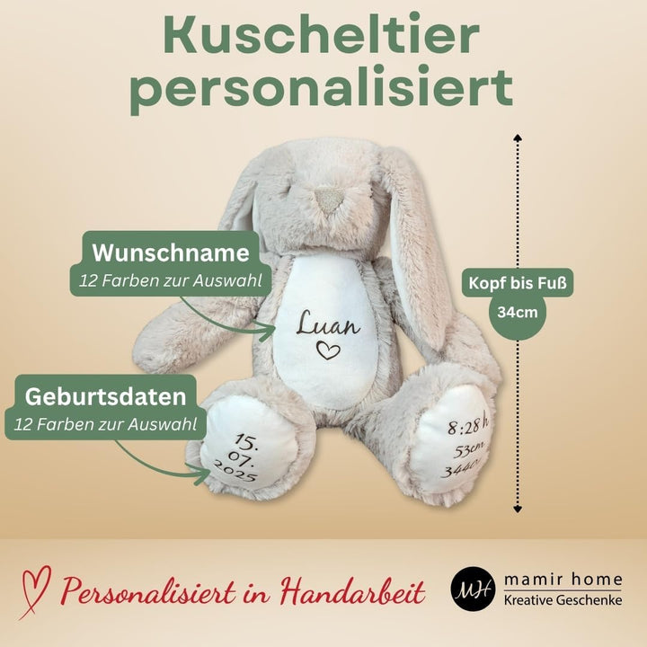 Personalisierte Geschenke Baby | Kuscheltier mit Geburtsdaten & Name | Kuscheltier für Kleinkinder H