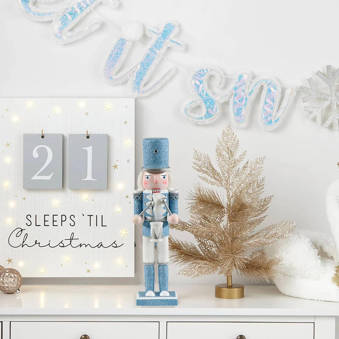 Nussknacker Weihnachtsdekor 12 Zoll Holz Nussknacker Soldat trommeln weisse und Blaue traditionelle