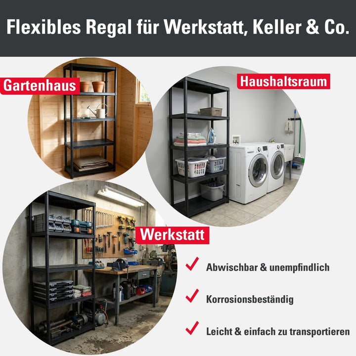 Kistenberg Werkstattregal 74 x 36 x 172,5 cm bis 220kg belastbar, 5 Ablageböden Steckregal Schwerlas
