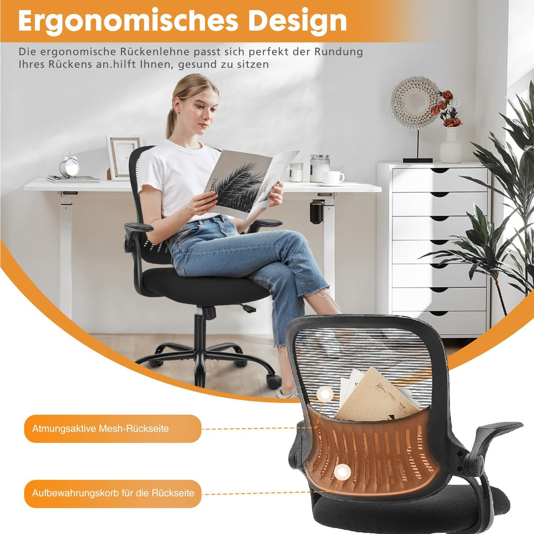 DUMOS Bürostuhl Ergonomisch, Schreibtischstuhl mit Lendenwirbelstütze, Verstellbaren Armlehnen Drehs
