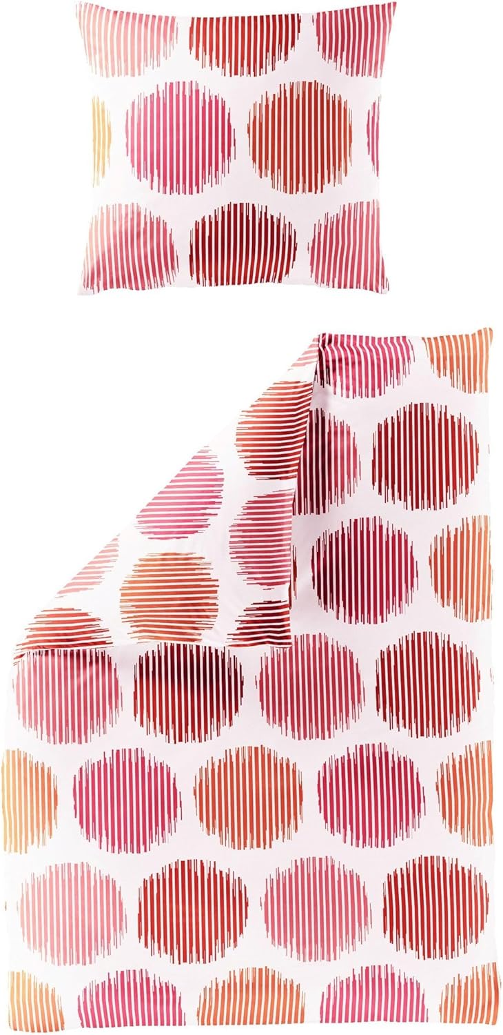Bierbaum Seersucker Bettwäsche 2 TLG. 135x200cm Dots Kreise Rot/Grün Baumwolle, Farbe:Rot, Rot