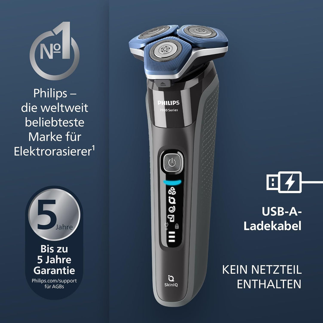 Philips Shaver S7000 – Elektrischer Nass- und Trockenrasierer mit SkinIQ-Technologie in Dark Chrome,