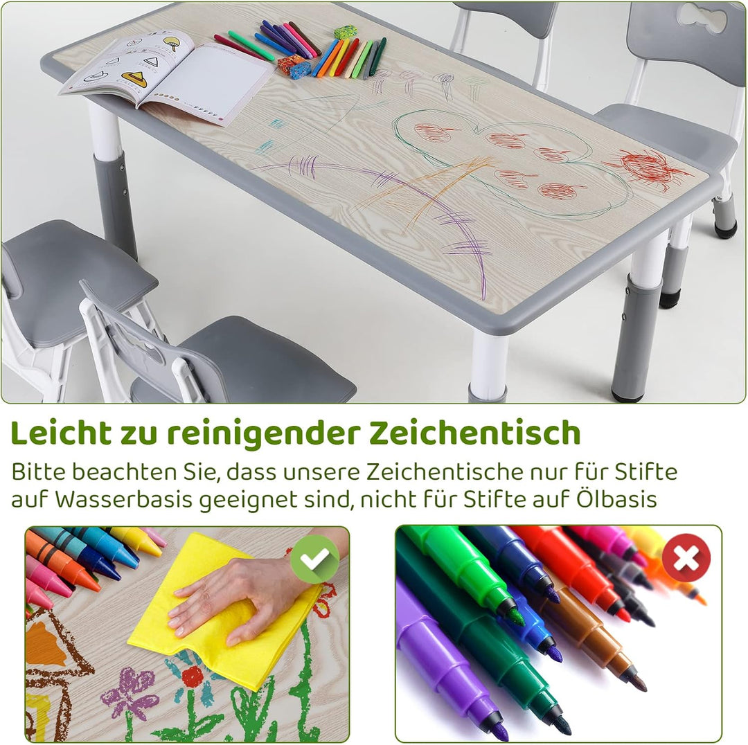 MAMIZO Kindertisch Packung mit 4 Stühlen, Kindertischgruppe Höhenverstellbar, Tisch Stuhl Set für Ki