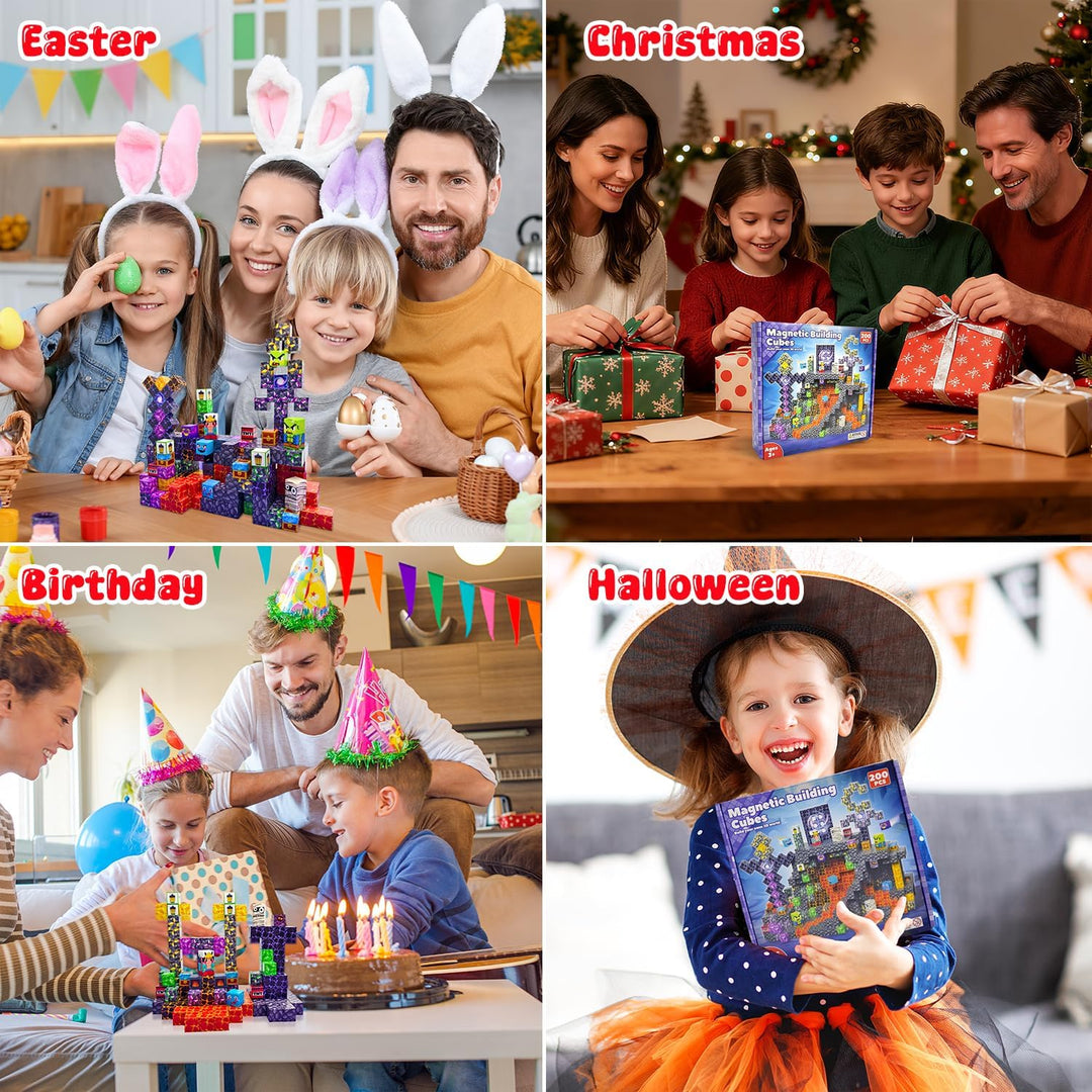 Yeefunjoy 200 Stück Magnetische Bausteine Blöcke Schwarz, Schwarz