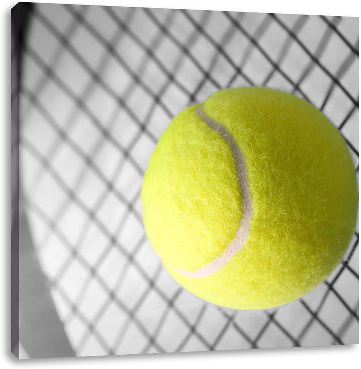 Pixxprint Tennisschläger mit Tennisball Schwarz/Weiss, Format: 70x70 auf Leinwand, 70x70