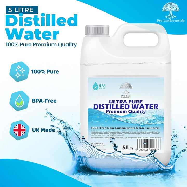Destilliertes Wasser, 100 % reine Premium-Qualität, ideal für CPap, Bügeleisen, Luftbefeuchter, Rein