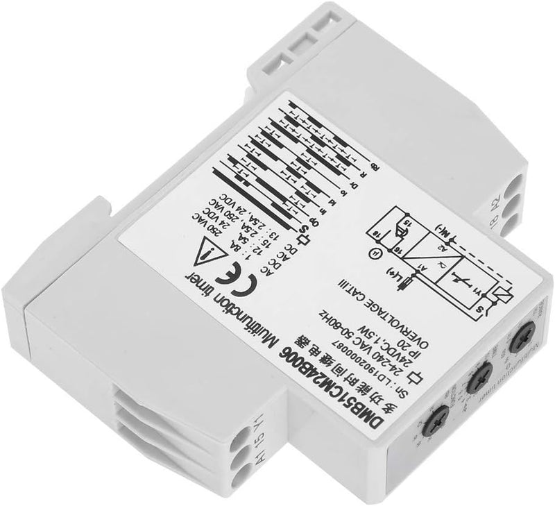 Mehrfachspannungs-Zeitrelais-Ausschalter mit 7 Funktionswahlmöglichkeiten DC 24V & AC 24-240V,Relais