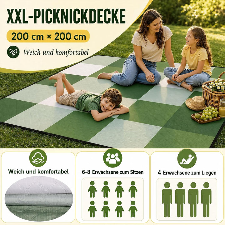 Picknickdecke XXL 200×200 cm Faltbar Stranddecke mit Tragegriff