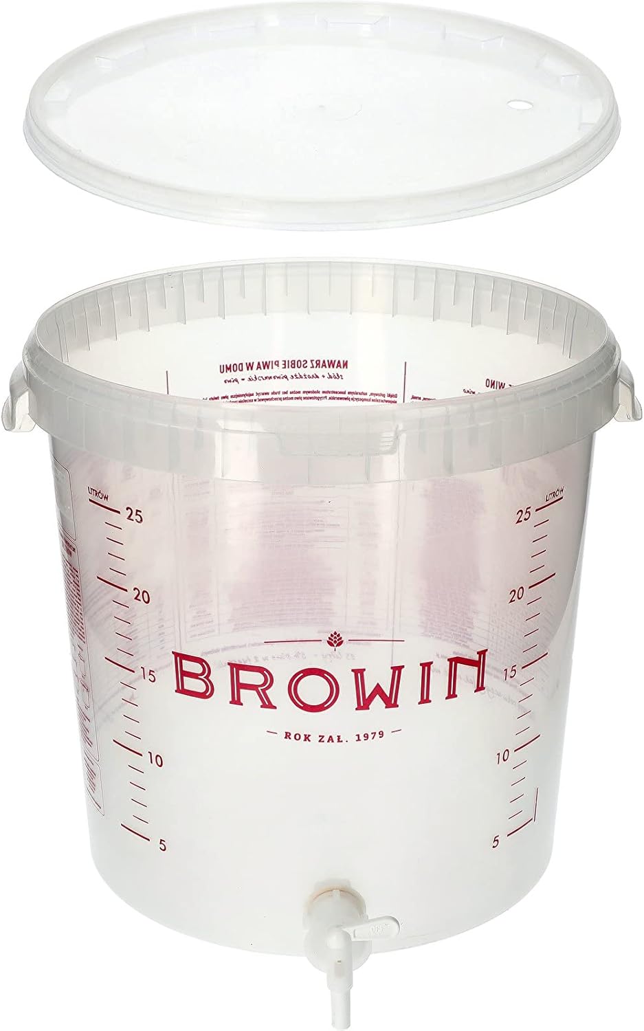Browin 340439 Durchsichtiger Gärbehälter, 30 L, mit rotierendem Abflusshahn und Deckel - Skala, zur