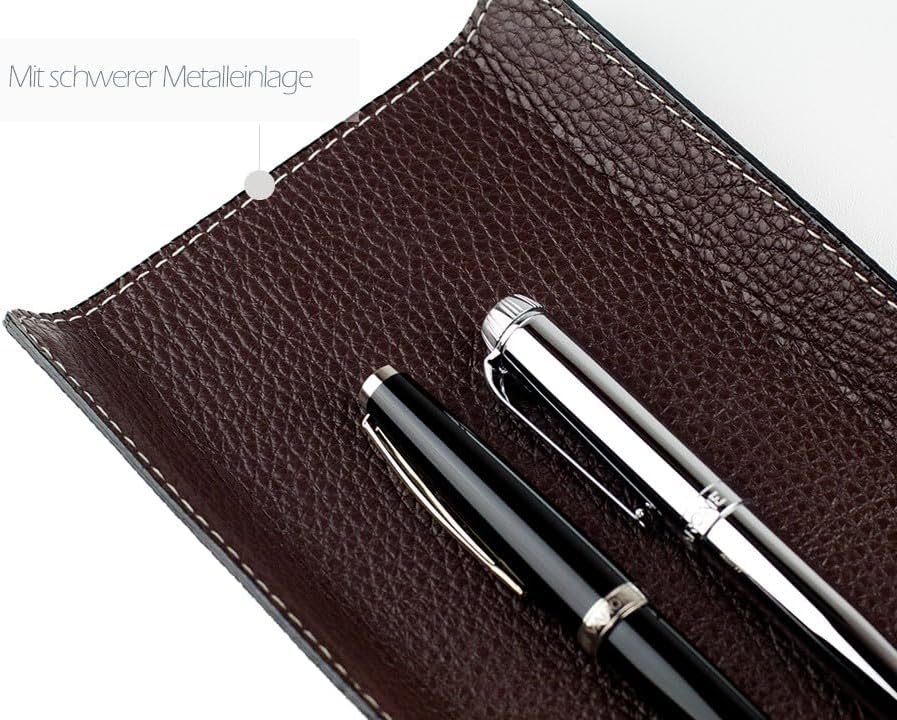 DELMON VARONE - Federschale aus Premium Leder Soft Grain braun - Echtleder Stiftablage für Kugelschr