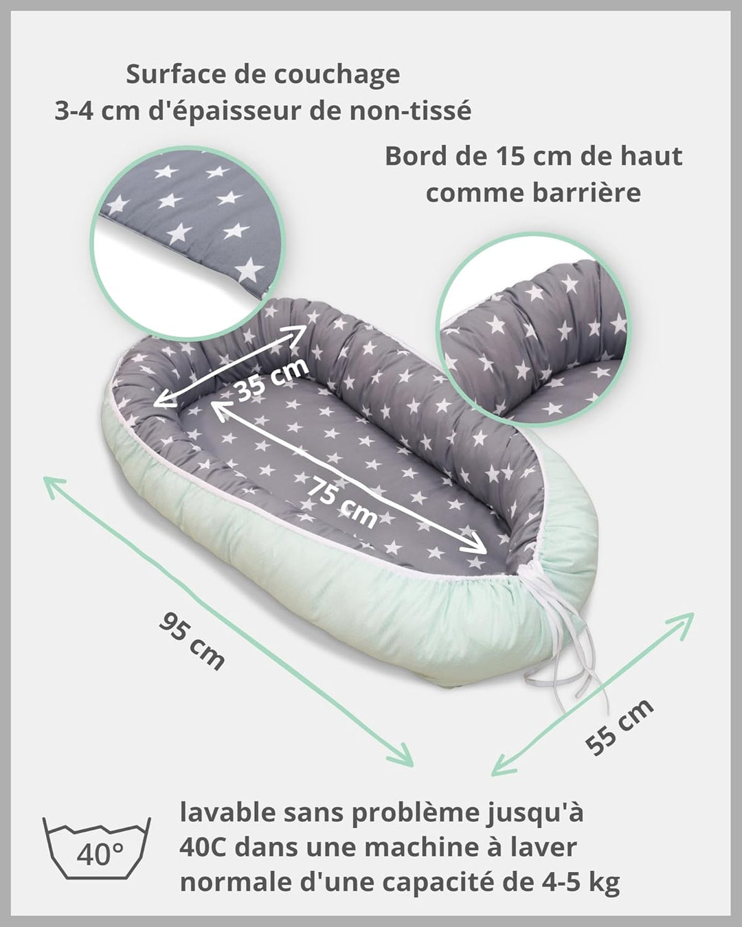 ULLENBOOM ® Babynest & Kuschelnest (55x95 cm) Blau Hellblau (Made in EU) - Baby Nestchen aus Baumwol